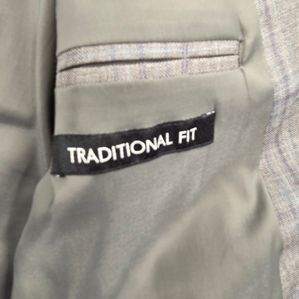 Jos A Bank‎ Traveler Traditional Fit Wool Blazer Jacket Gray Blue Plaid Mens 50R - Picture 8 of 10